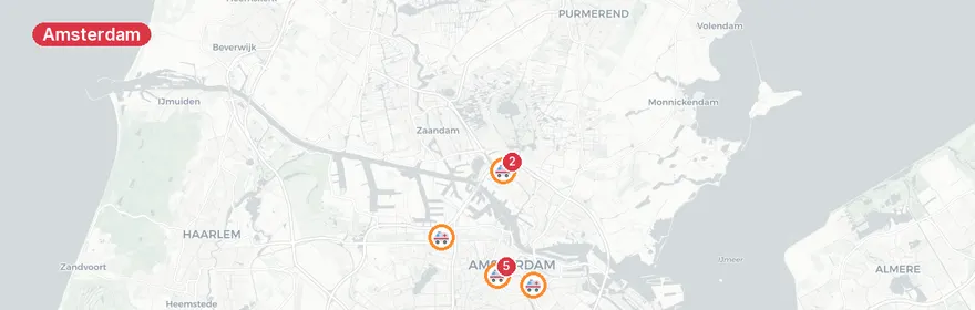 Kaart van Meerdere verkeersongevallen in Amsterdam