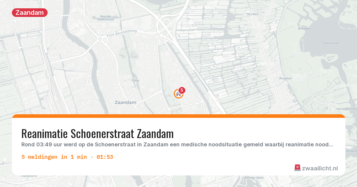Kaart van de activiteitspiek bij Zaandam