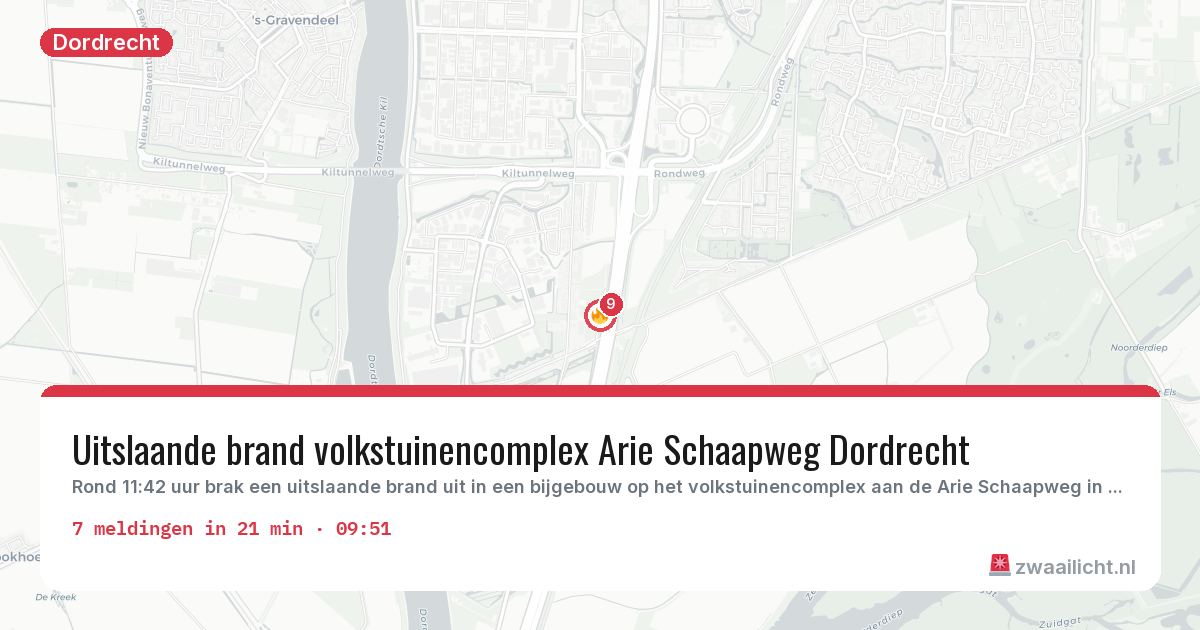 Kaart van de activiteitspiek bij Dordrecht