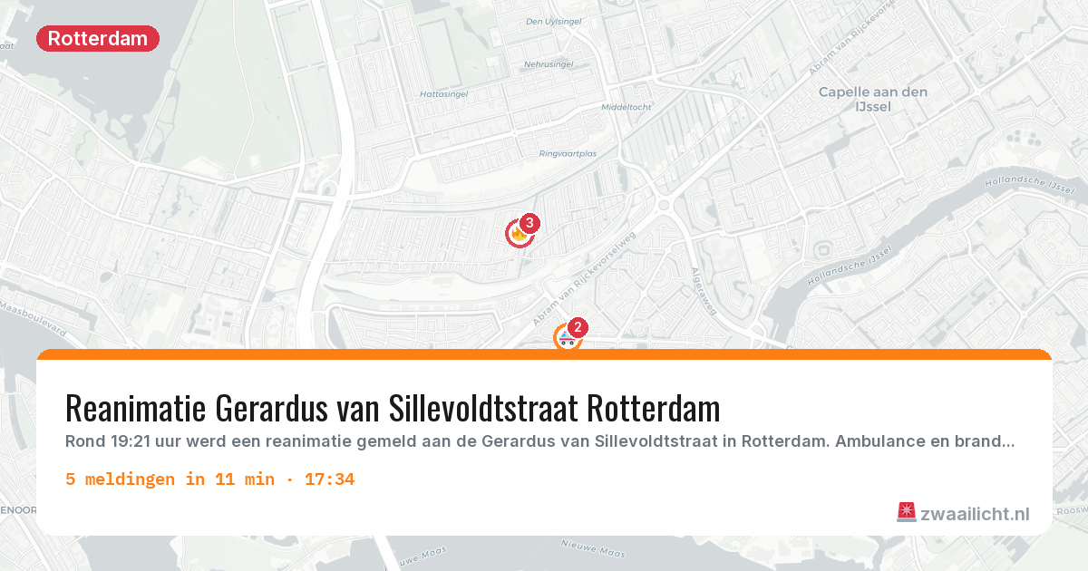 Kaart van de activiteitspiek bij Rotterdam