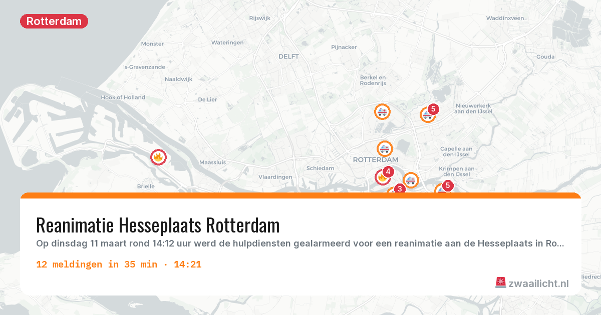 Kaart van de activiteitspiek bij Rotterdam