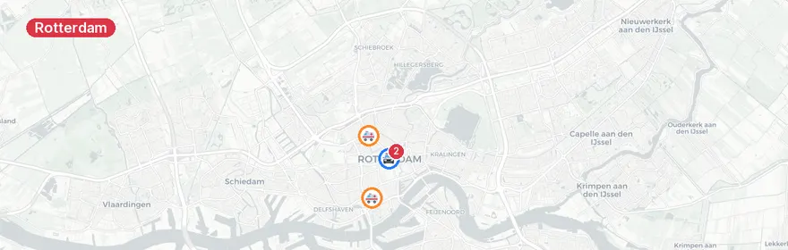 Kaart van Spoedeisende hulp op A20 en meerdere locaties Rotterdam