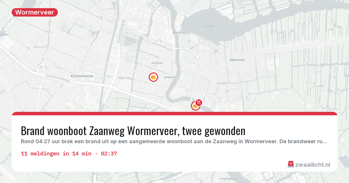 Kaart van de activiteitspiek bij Wormerveer