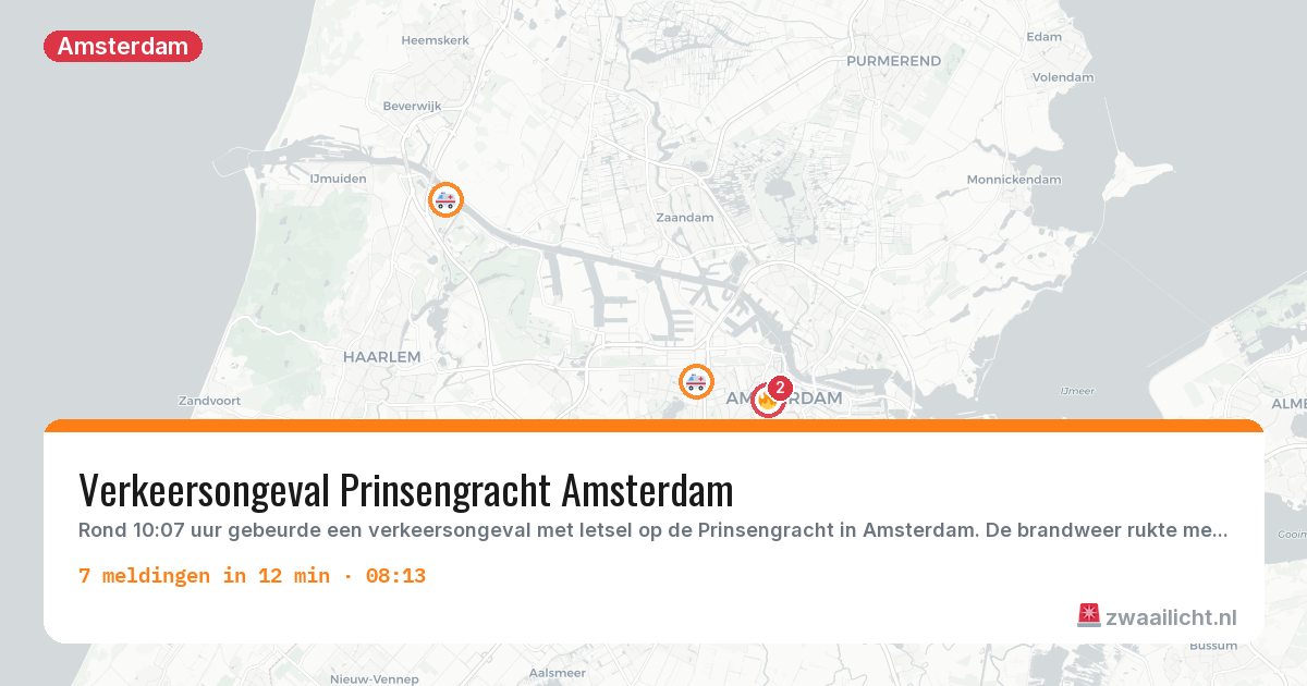 Kaart van de activiteitspiek bij Amsterdam