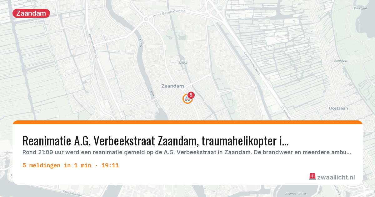 Kaart van de activiteitspiek bij Zaandam