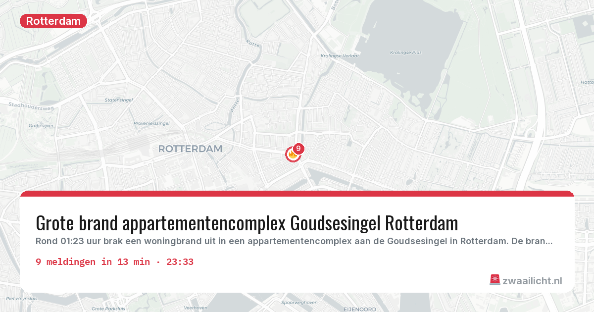 Kaart van de activiteitspiek bij Rotterdam