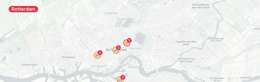 Kaart van Noodoproep-piek Rotterdam 5 maart
