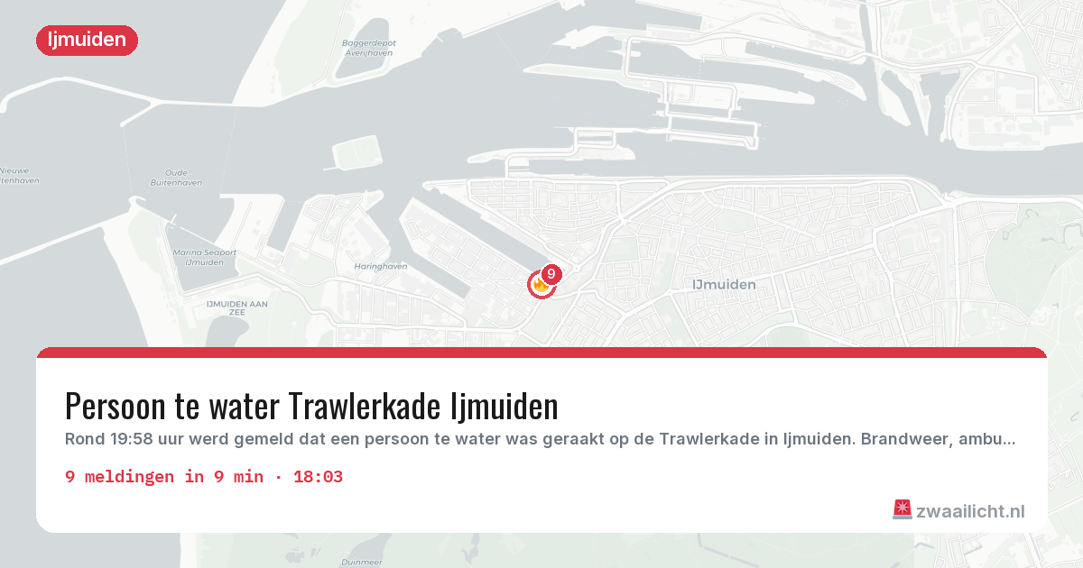 Kaart van de activiteitspiek bij Ijmuiden