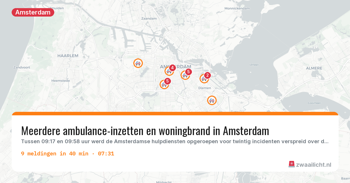 Kaart van de activiteitspiek bij Amsterdam