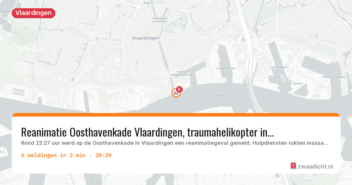 Kaart van de activiteitspiek bij Vlaardingen