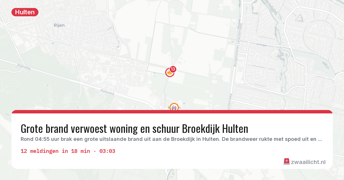 Kaart van de activiteitspiek bij Hulten