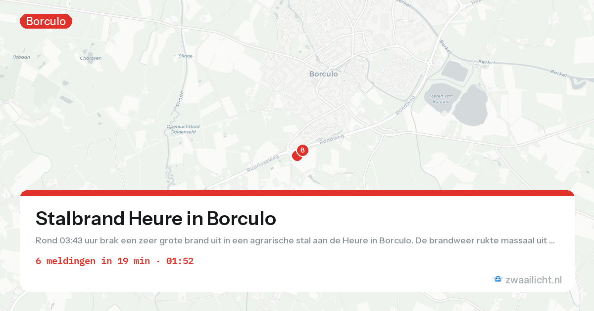 Kaart van de activiteitspiek bij Borculo