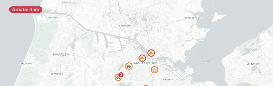 Kaart van Meerdere verkeersongevallen Amsterdam