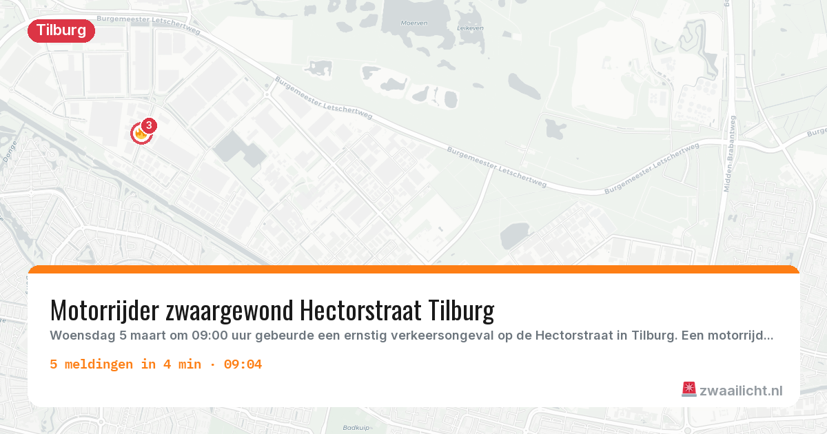 Kaart van de activiteitspiek bij Tilburg