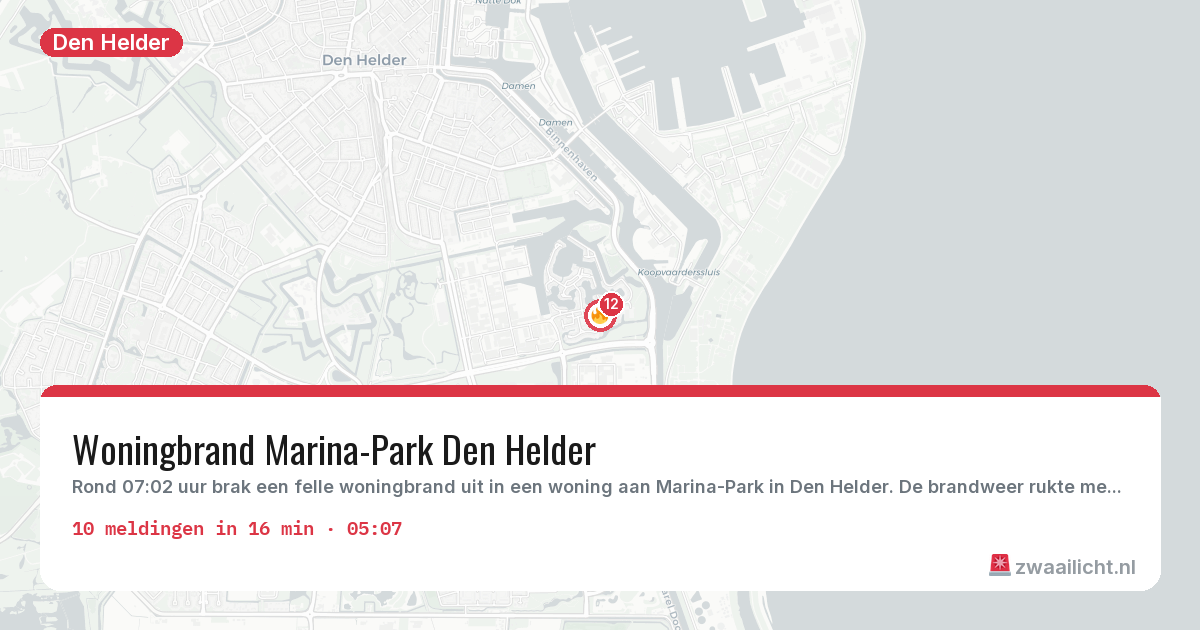 Kaart van de activiteitspiek bij Den Helder