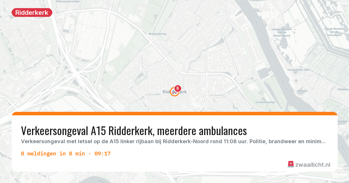 Kaart van de activiteitspiek bij Ridderkerk