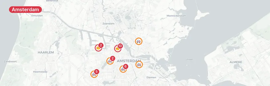 Kaart van Zeer grote brand scooterbedrijf Nieuwe Hemweg Amsterdam