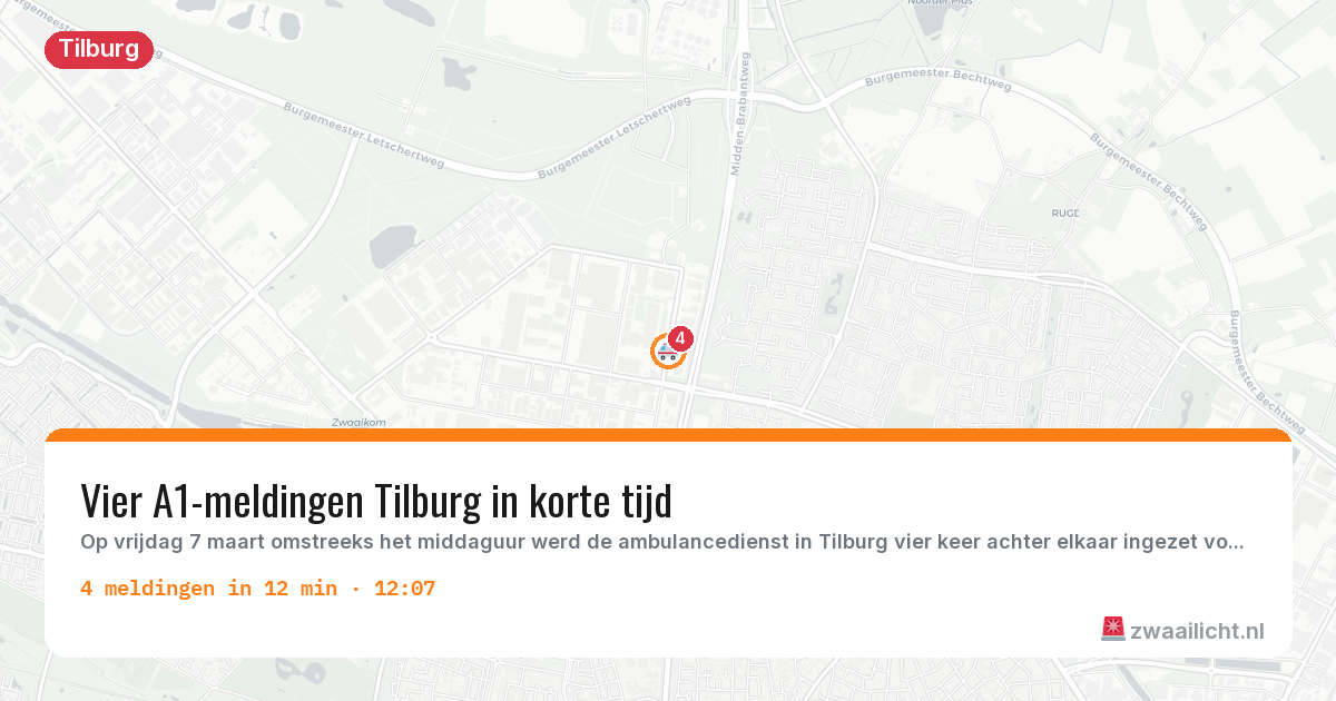 Kaart van de activiteitspiek bij Tilburg