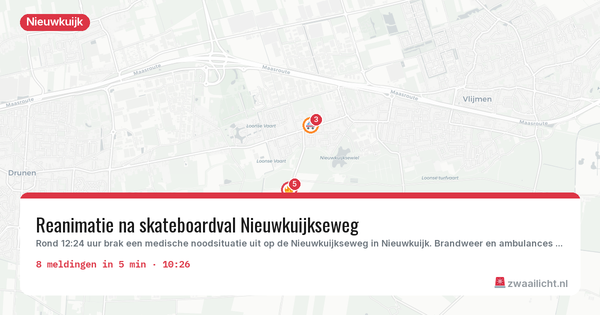 Kaart van de activiteitspiek bij Nieuwkuijk