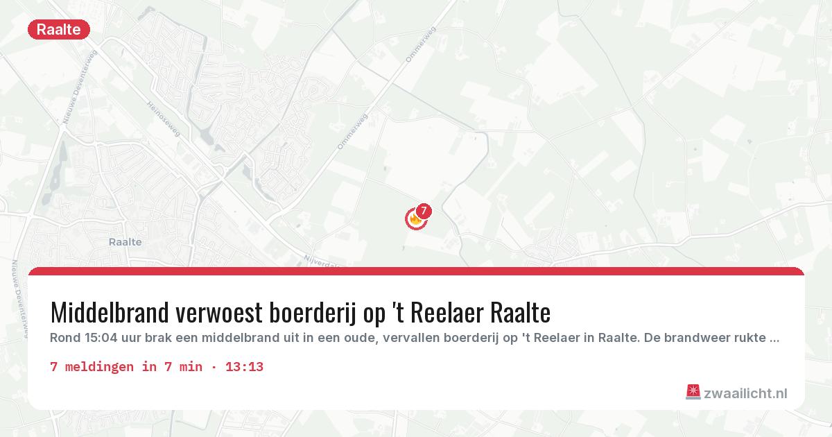 Kaart van de activiteitspiek bij Raalte