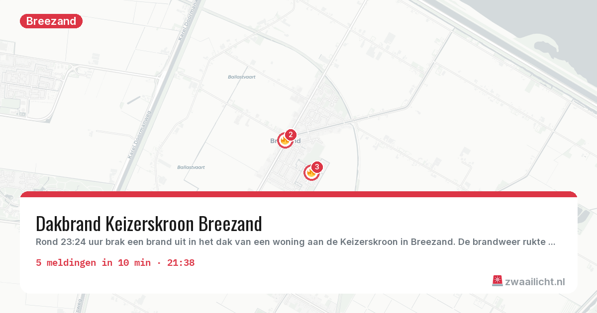 Kaart van de activiteitspiek bij Breezand