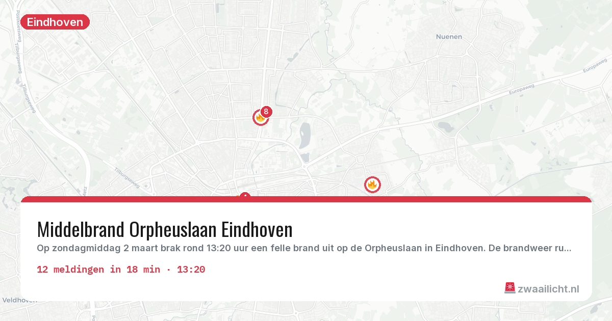 Kaart van de activiteitspiek bij Eindhoven