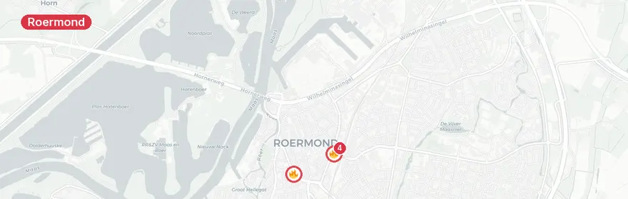 Kaart van Brand restaurant 't Roerpotje Stationsplein Roermond