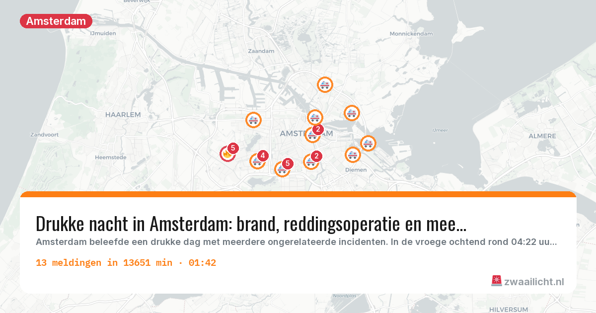Kaart van de activiteitspiek bij Amsterdam