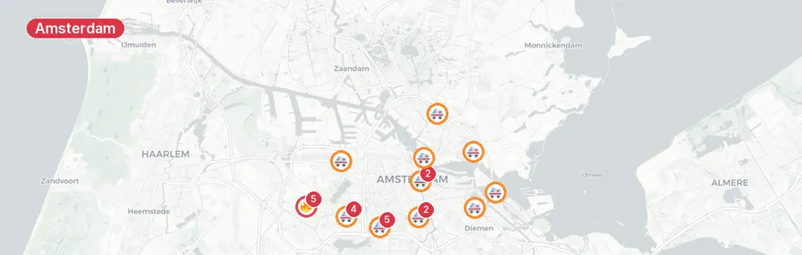 Kaart van Drukke nacht in Amsterdam: brand, reddingsoperatie en mee...