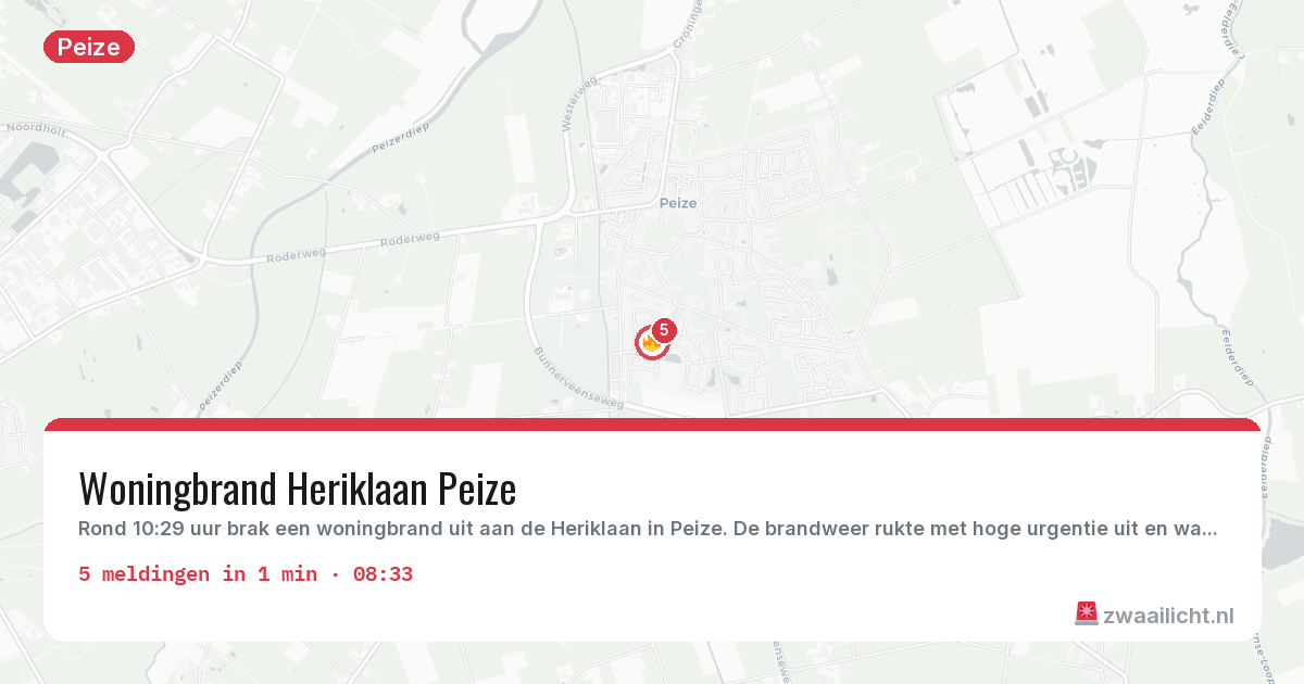 Kaart van de activiteitspiek bij Peize