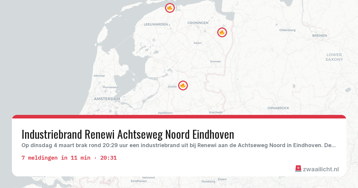 Kaart van de activiteitspiek bij Brandweer