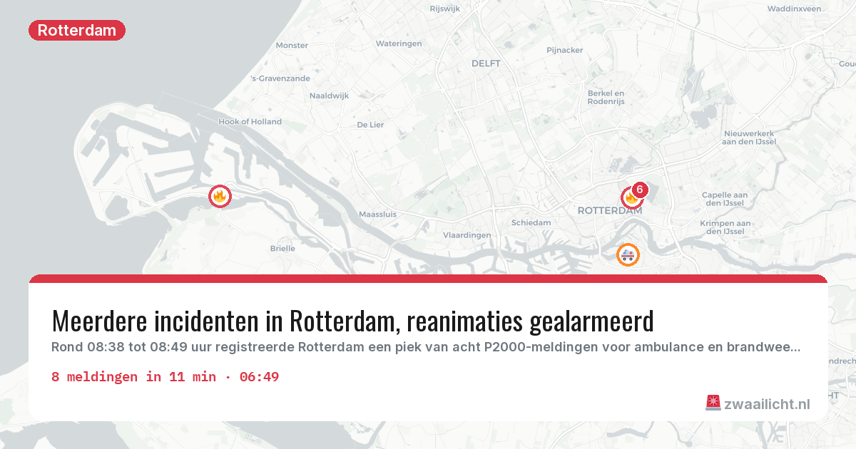 Kaart van de activiteitspiek bij Rotterdam