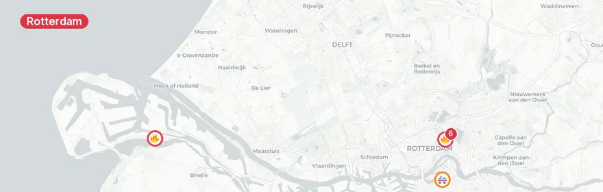 Kaart van Meerdere incidenten in Rotterdam, reanimaties gealarmeerd