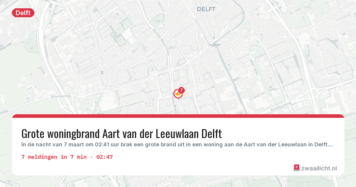 Kaart van de activiteitspiek bij Delft