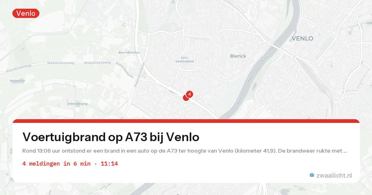 Kaart van de activiteitspiek bij Venlo