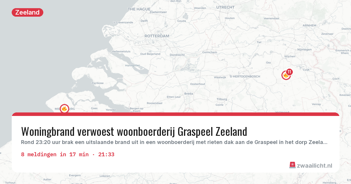 Kaart van de activiteitspiek bij Zeeland