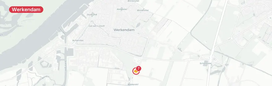 Kaart van Frontale botsing Grote Waardweg Werkendam, drie gewonden