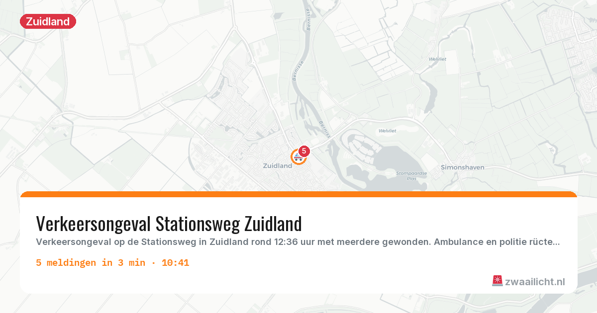 Kaart van de activiteitspiek bij Zuidland