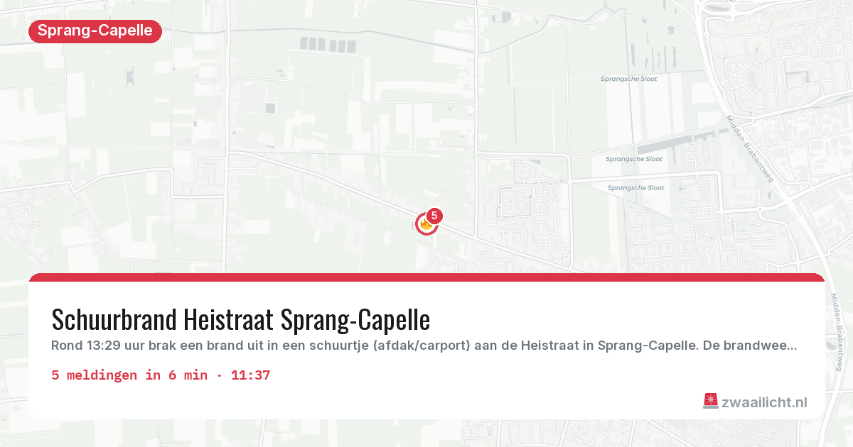 Kaart van de activiteitspiek bij Sprang-Capelle
