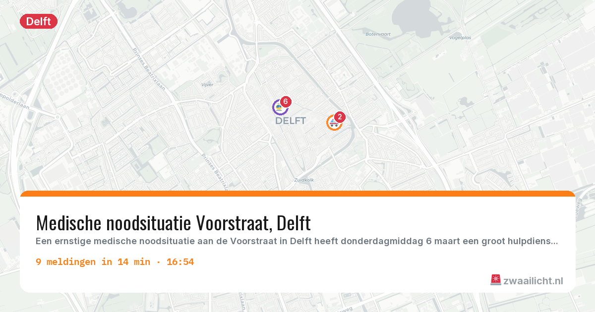 Kaart van de activiteitspiek bij Delft