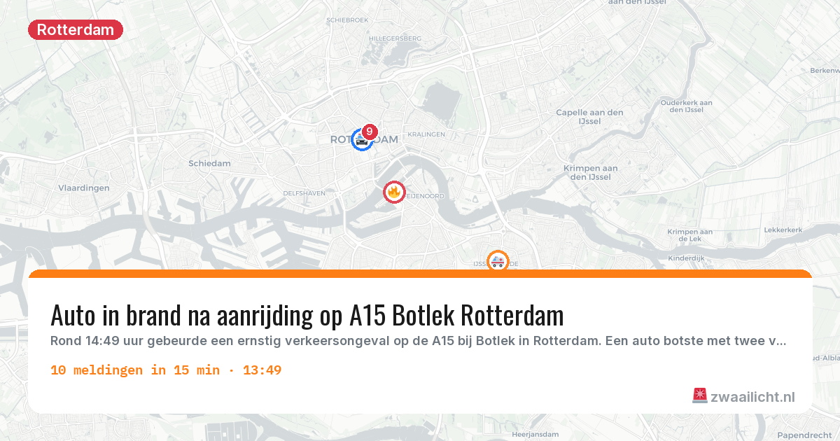 Kaart van de activiteitspiek bij Rotterdam
