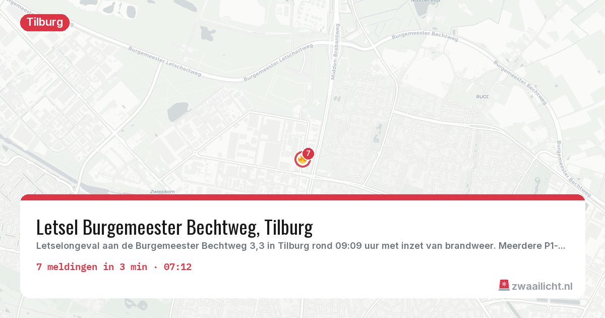 Kaart van de activiteitspiek bij Tilburg