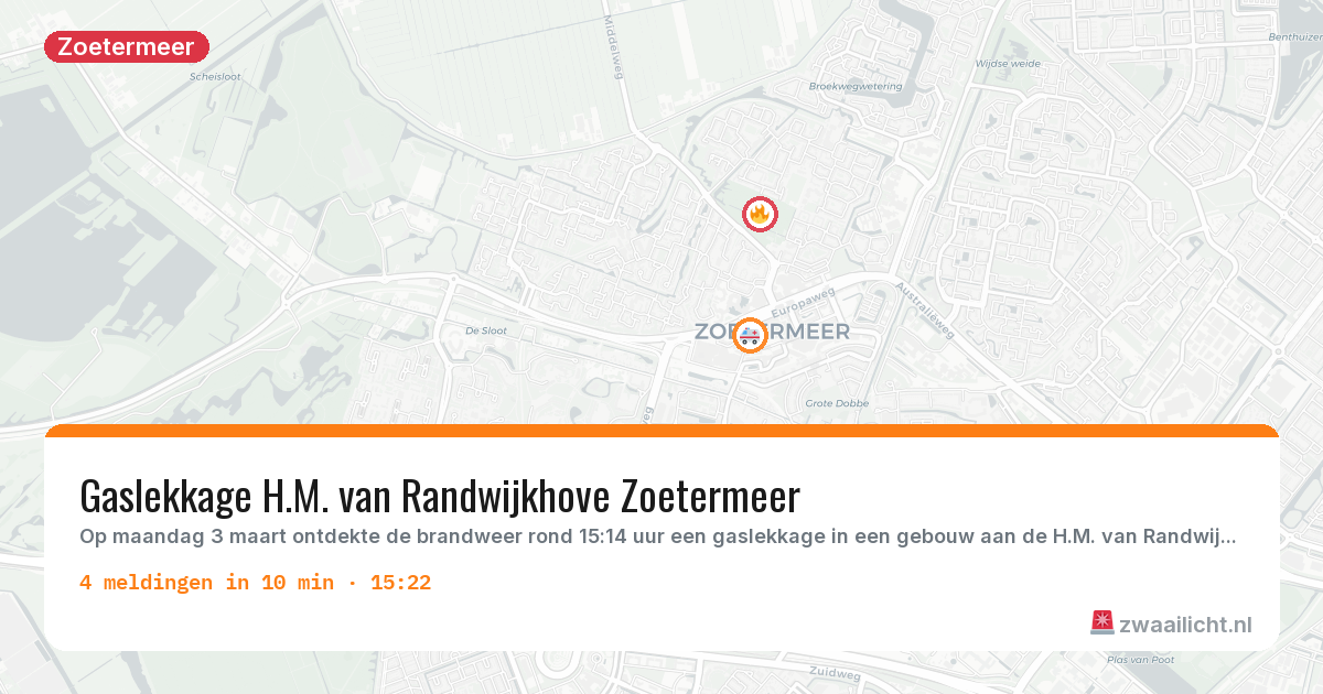Kaart van de activiteitspiek bij Zoetermeer