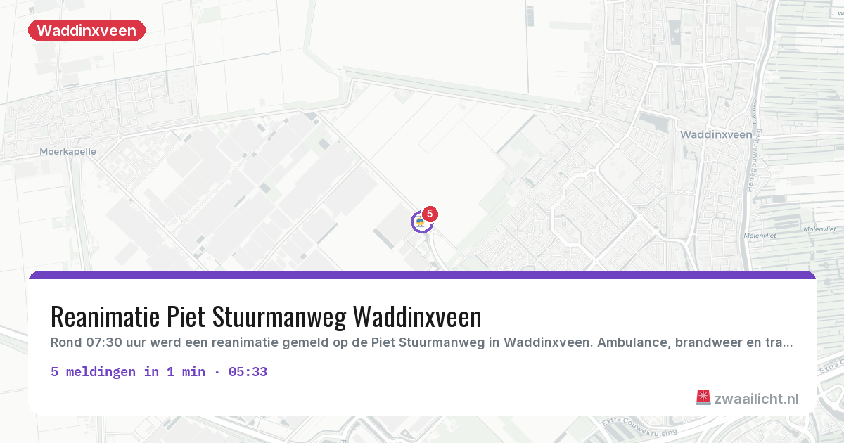 Kaart van de activiteitspiek bij Waddinxveen