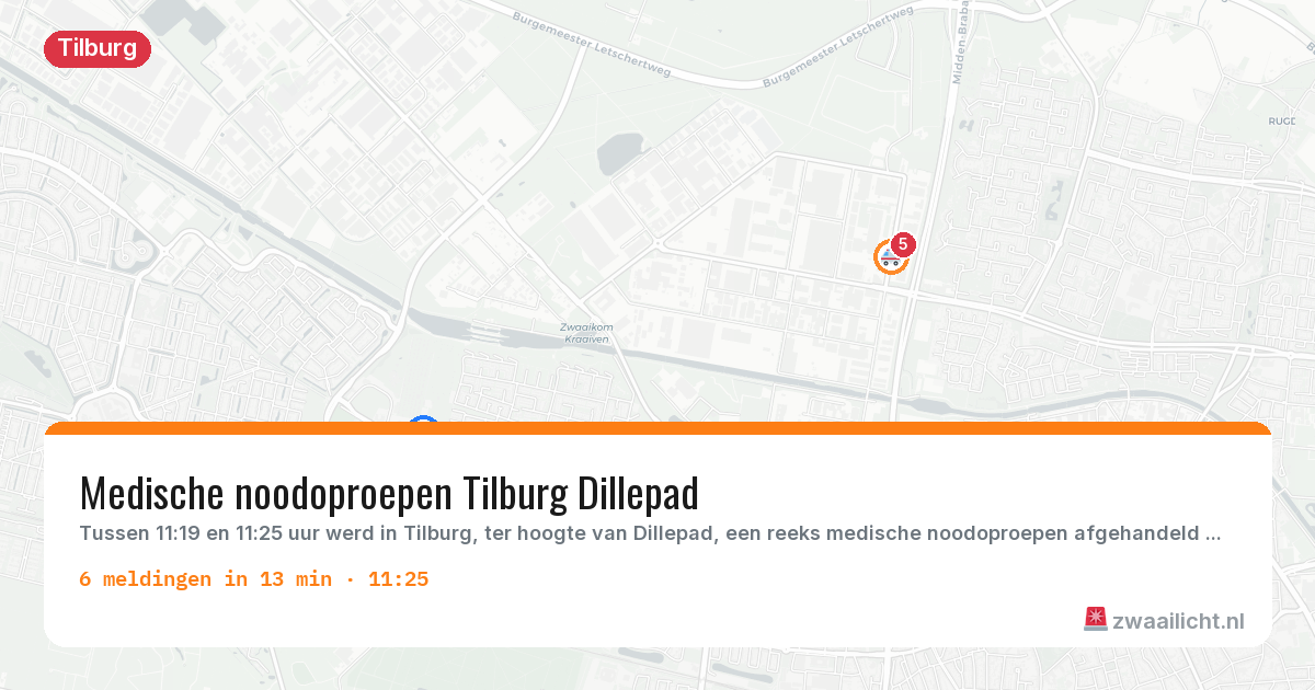 Kaart van de activiteitspiek bij Tilburg