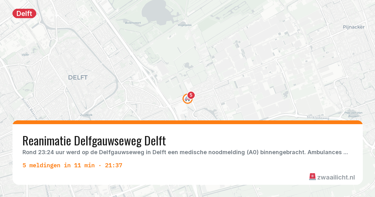 Kaart van de activiteitspiek bij Delft