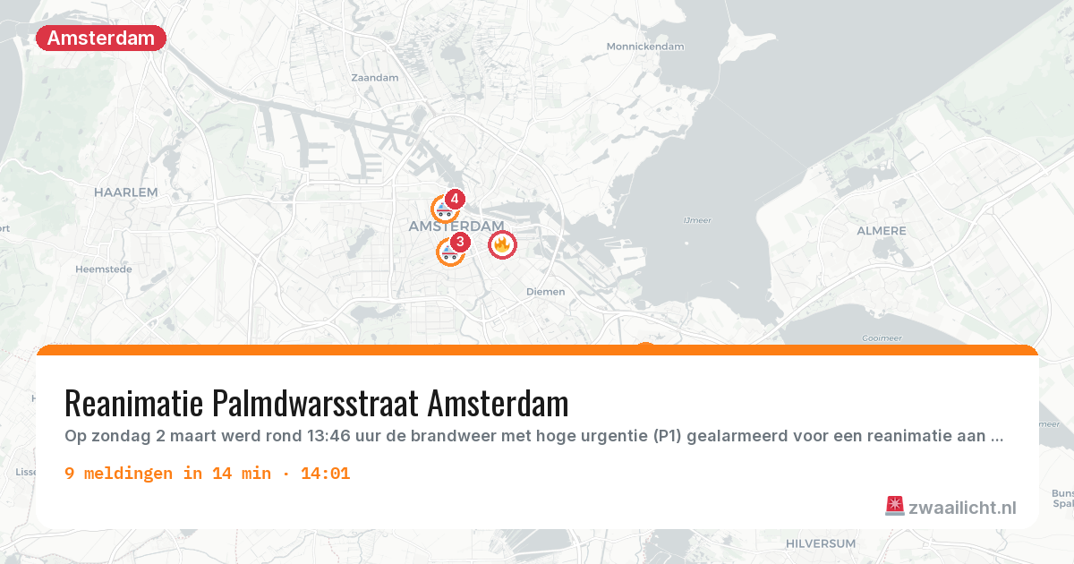 Kaart van de activiteitspiek bij Amsterdam