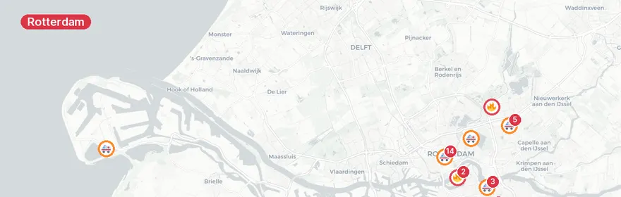 Kaart van Piekbelasting hulpdiensten Rotterdam, reanimatie Dickenss...