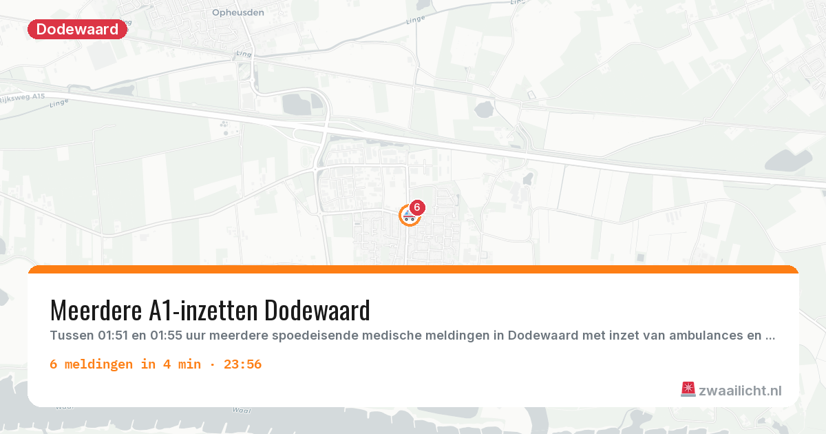 Kaart van de activiteitspiek bij Dodewaard