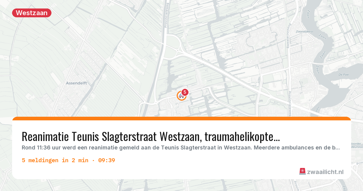 Kaart van de activiteitspiek bij Westzaan